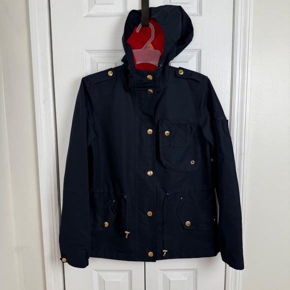 Lauren Ralph Lauren Navy Blue Hooded Field Jacket Gold Hardware Womens Small - Picture 3 of 15